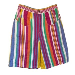 Vintage 90s Striped Mulitcolor Denim Shorts Size 25/26 Paris Sport Club
